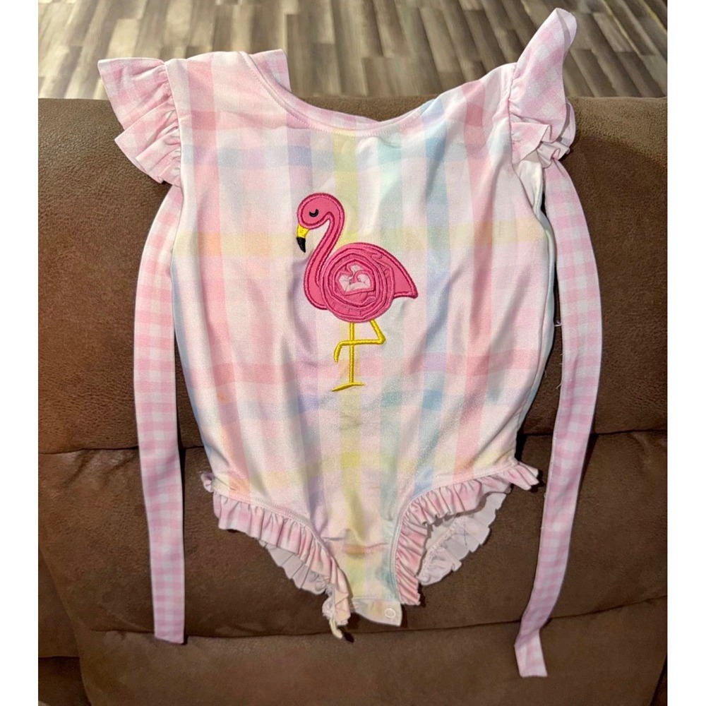 2T smocked Flamingo Bathing Suit